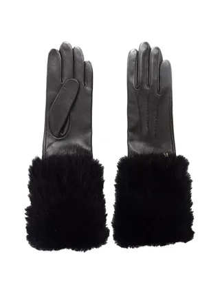 Faux Fur Cuff Leather Gloves