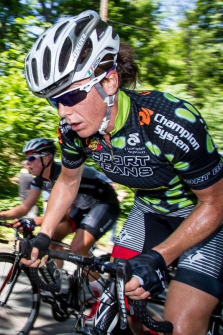 Olivia Dillon (Specialized-Lululemon) fights her way up the steep climb in the climber's jersey.