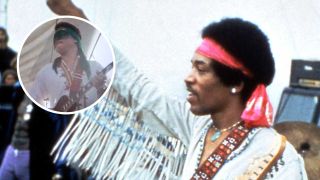 Jimi Hendrix at Woodstock and (inset) Larry Lee
