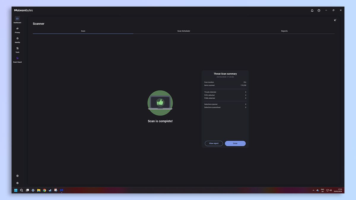 Malwarebytes antivirus software screenshot