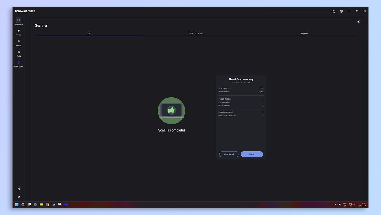 Malwarebytes antivirus software screenshot
