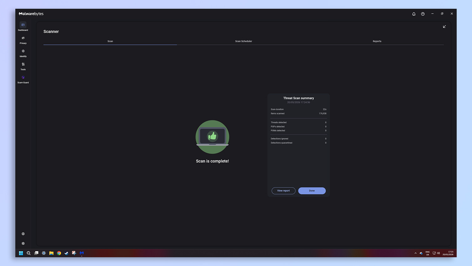Malwarebytes antivirus software screenshot
