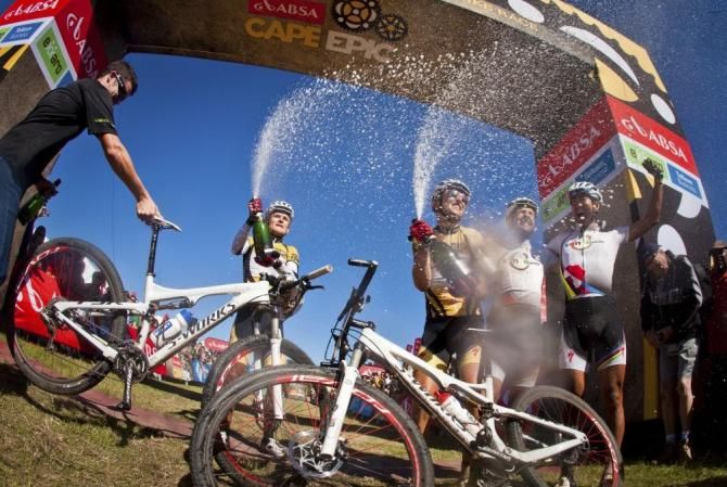 Burry Stander and Christoph Sauser (both Specialized Racing) win the Cape Epic overall in 2012.