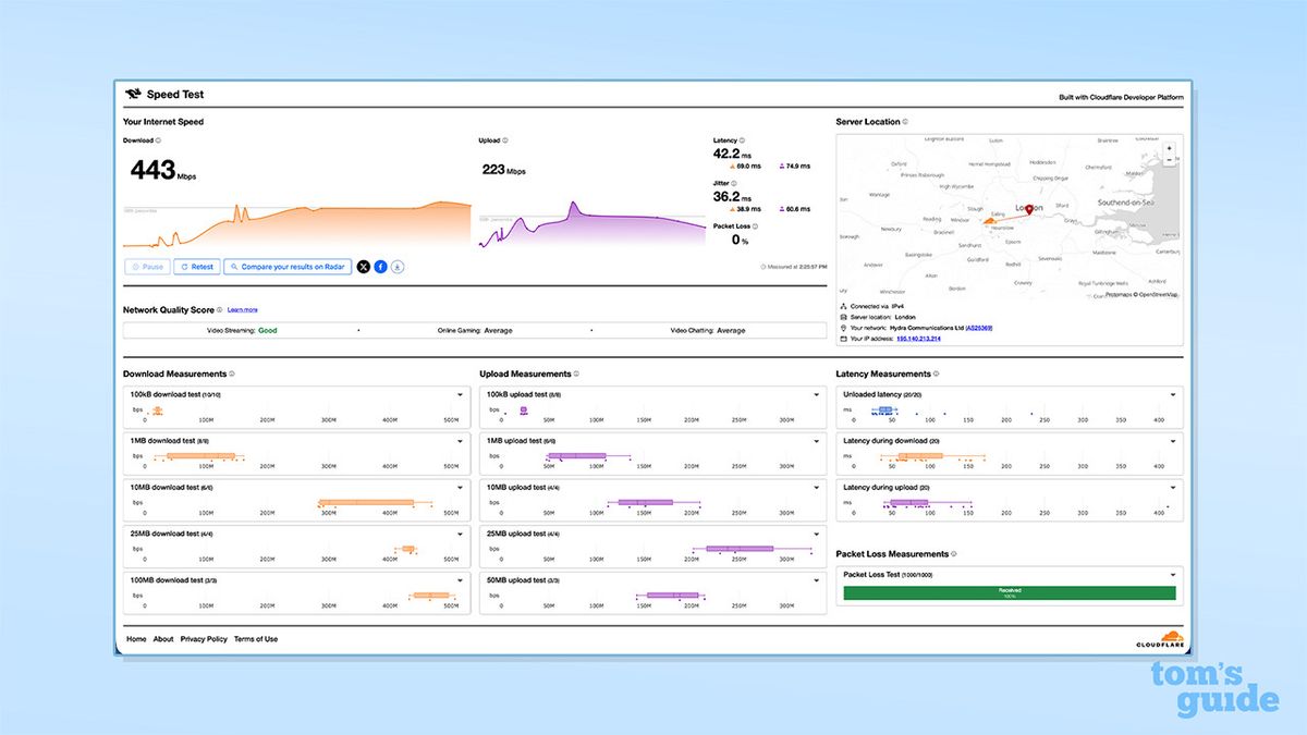 Screenshot of Dausos speed tests