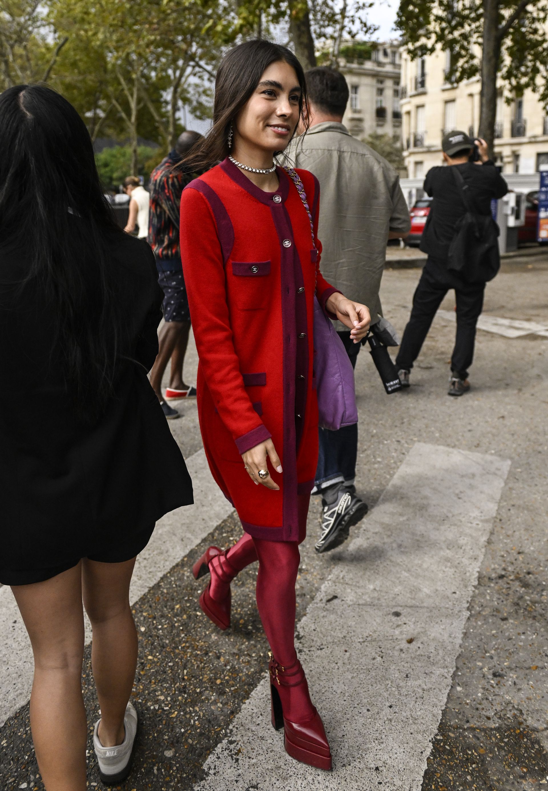 Red tights street style