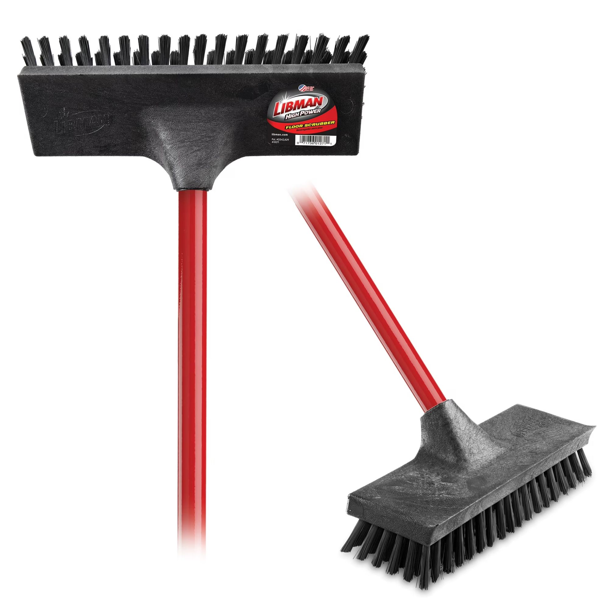 Liman red and black Heavy Duty Floor Scrub Brush with Steel Handle