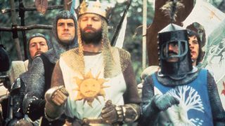 King Arthur and his knights gallop in Monty Python and the Holy Grail