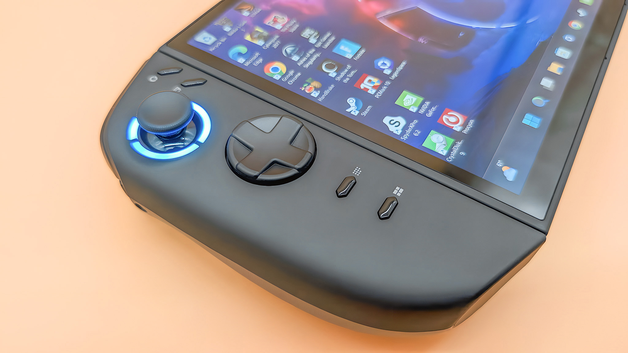 A closeup of the left controller while connected to the Lenovo Legion Go 2.