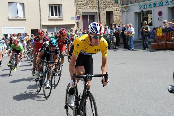 Race leader Bradley Wiggins (Sky) was on point