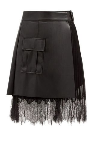 Self-Portrait Faux-Leather and Chiffon Wrap Skirt