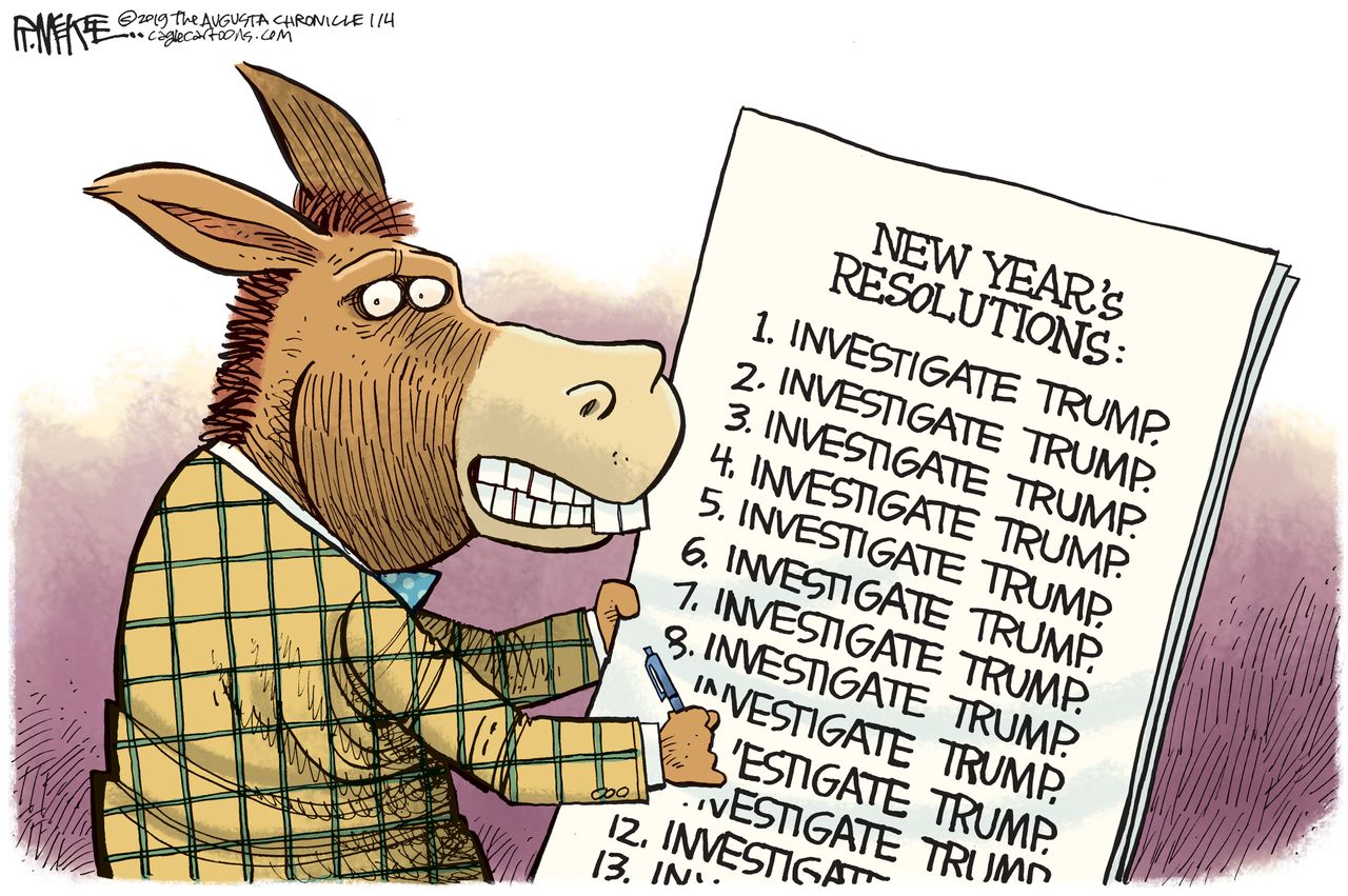 Political cartoon U.S. Democrats trump Russia investigation Mueller