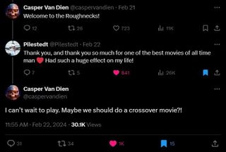 Johan Pilestedt and Casper Van Dien on X (Twitter).