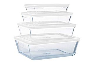 Pyrex Cook & Freeze - Set of 4 Rectangular Boxes With Lid - Borosilicate Glass - Ideal for Freezing and Meal Prep - Made in France