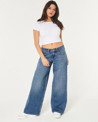 Hollister, Low-Rise Medium Wash Super Baggy Jeans