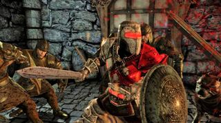 Blood Dragon Guy slashing at darkspawn