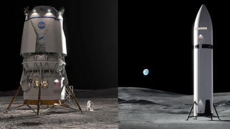 illustrations of two different cylinder-shaped spacecraft on the surface of the moon