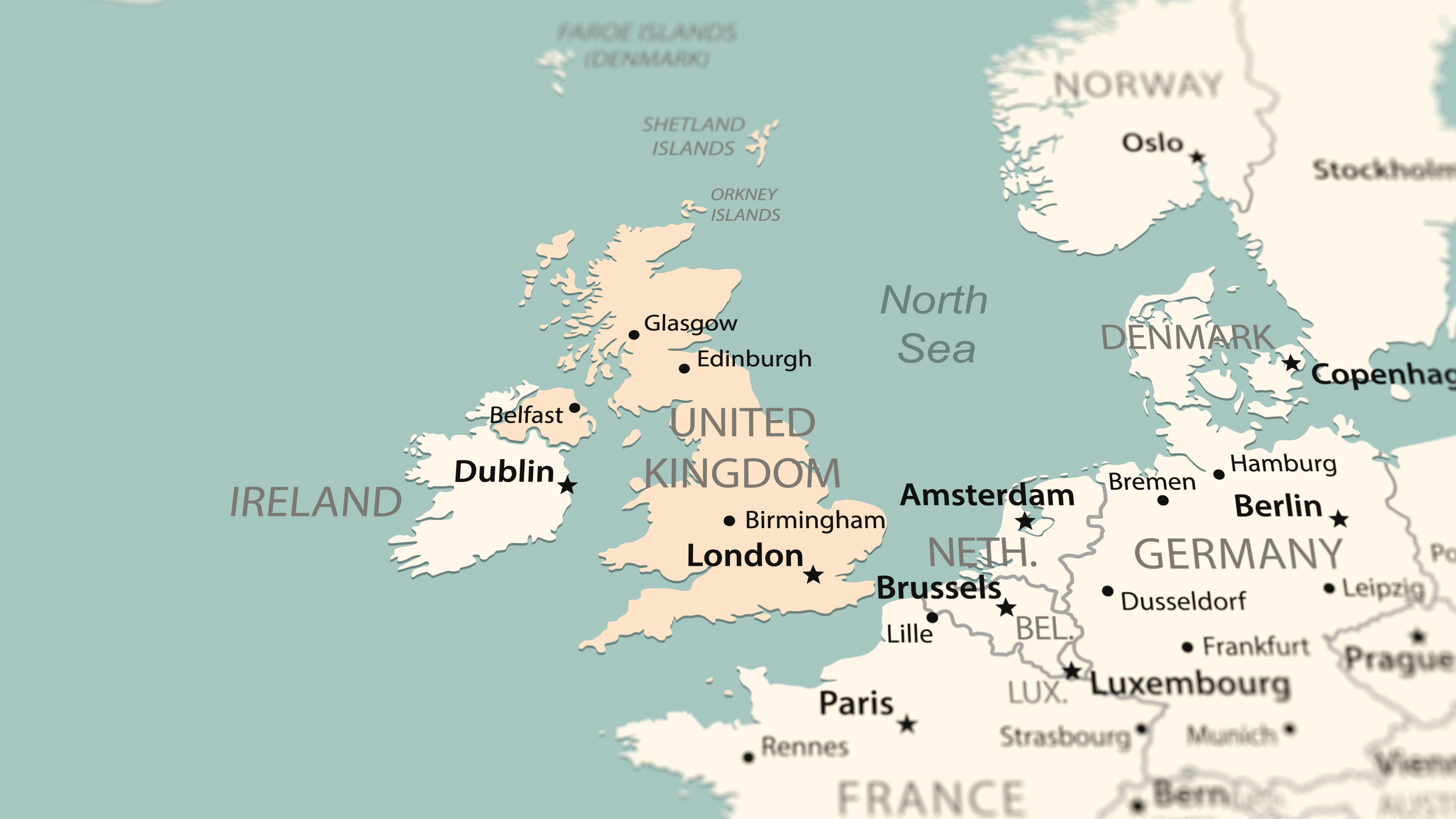 A map of the U.K., including England, Scotland, Wales and Northern Ireland.