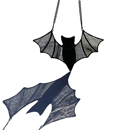 Haosum Halloween Bat Decoration Stained Glass Window Hangings - Bat Suncatcher Ornaments Spooky Bats Craft Window Decor Gifts(3.9&quot;&amp;times;3.9&quot;)