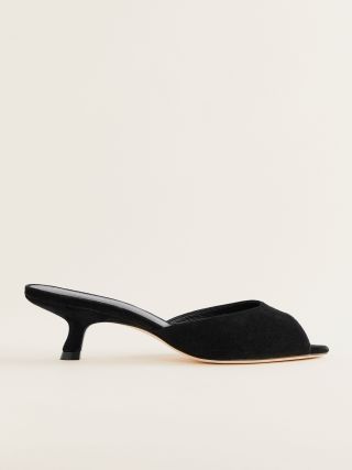 Black suede peep-toe kitten heels