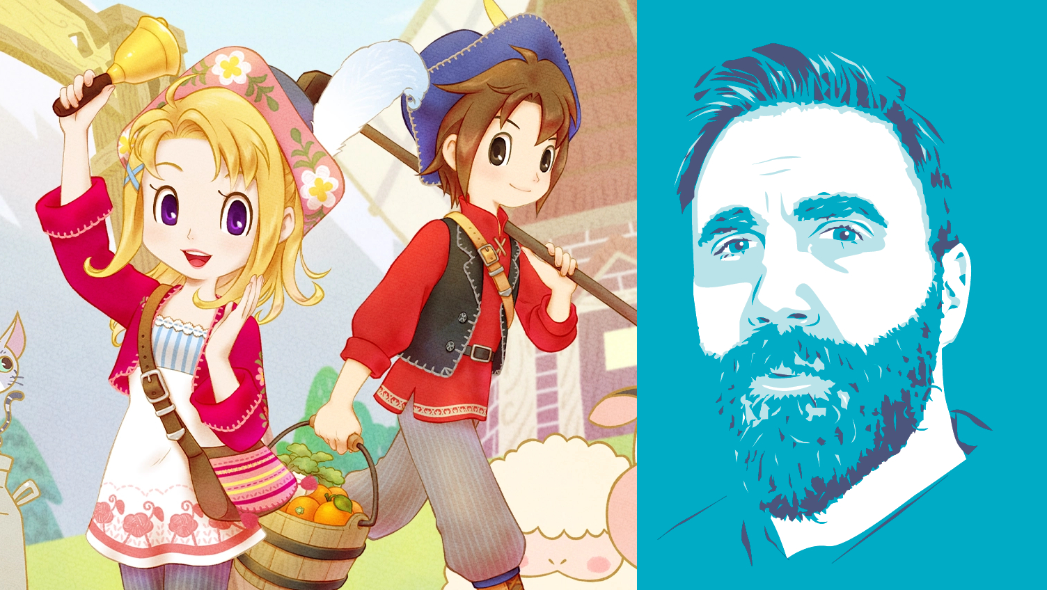 Story of Seasons: Grand Bazaar composite with headshot of PC Gamer writer Lincoln Carpenter