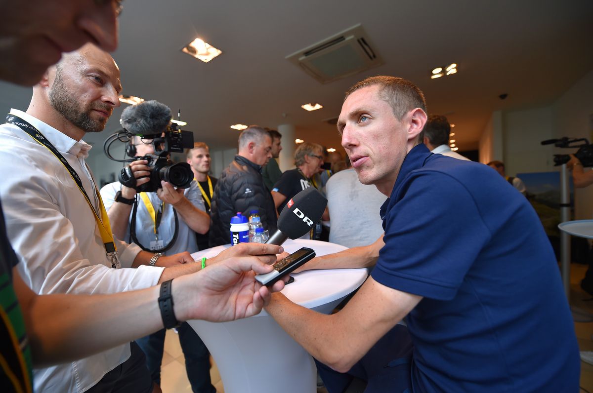 Dan Martin speaking with the press ahead of the Tour