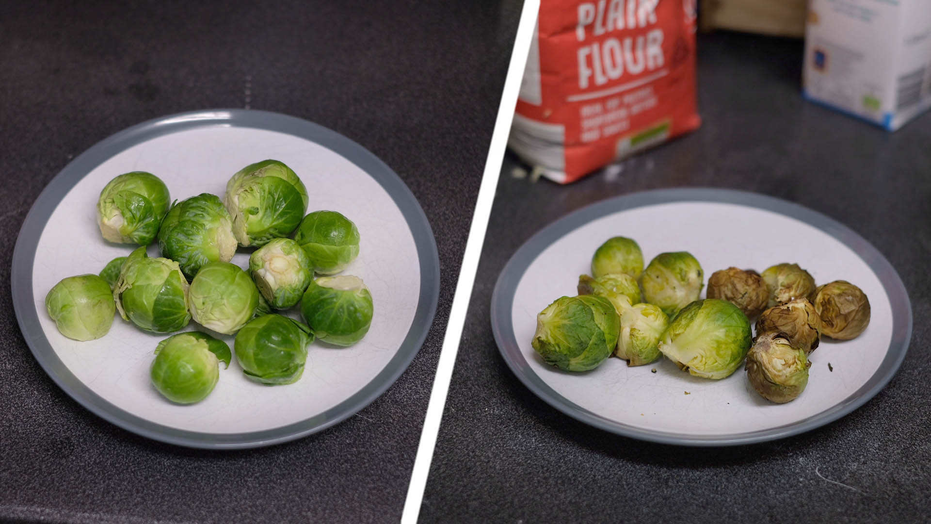 Sprouts before and after air frying