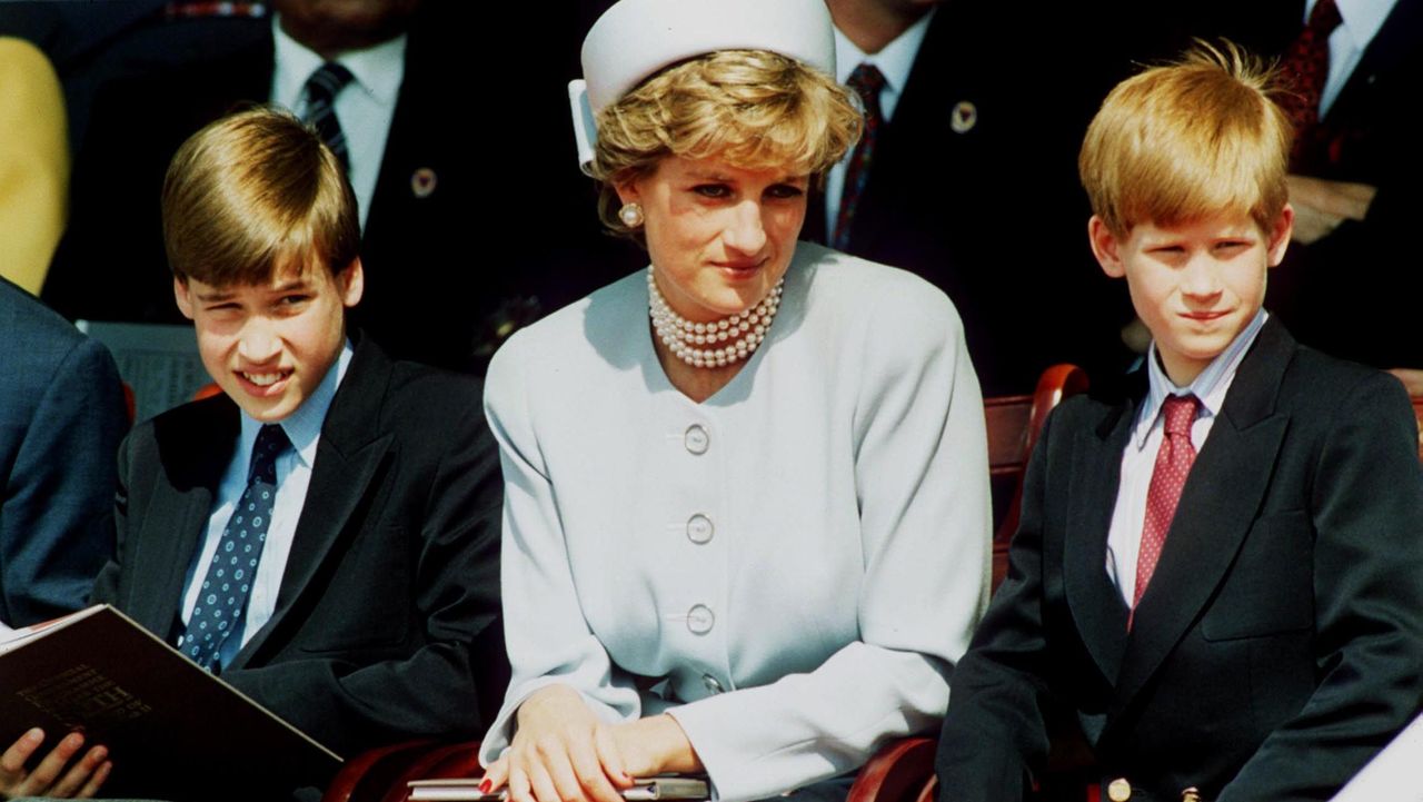 london may 7 file photo princess diana, princess of wales with her sons prince william and prince harry attend the heads of state ve remembrance service in hyde park on may 7, 1995 in london, england photo by anwar husseingetty images