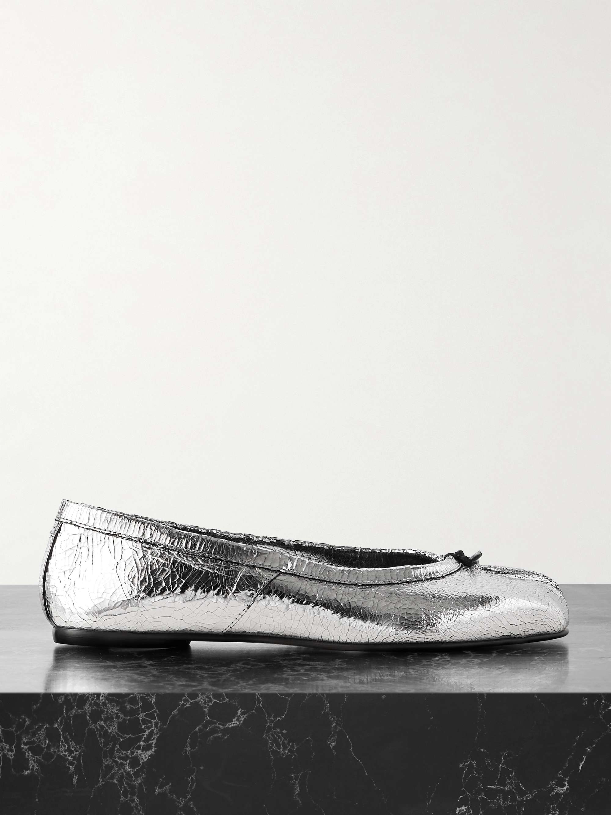 Tabi Metallic Cracked-Leather Ballet Flats