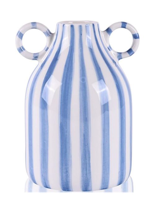 Blue and White Ceramic Vase With Handle