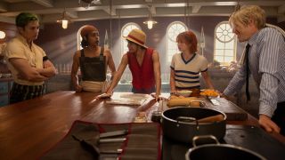 The Straw Hat Pirates gathered around a table