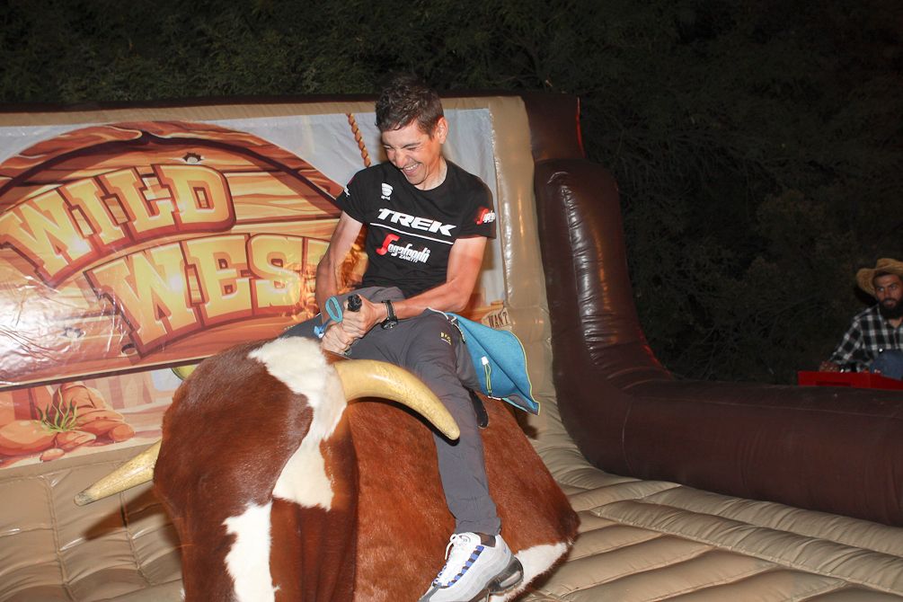 Jesus Hernandez enjoys a brief ride on the mechanical bull