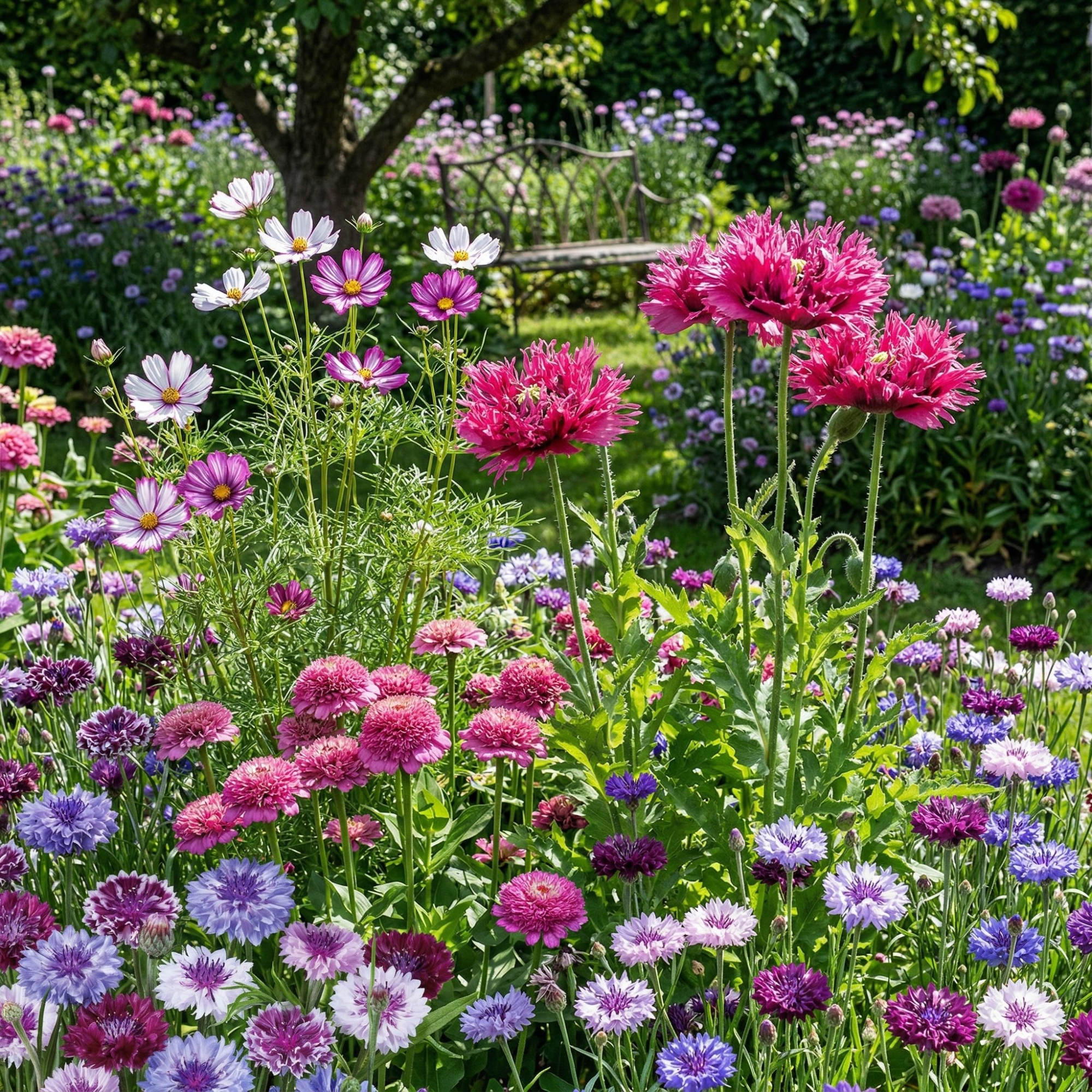 colorful annual flowers direct sown in a summer border