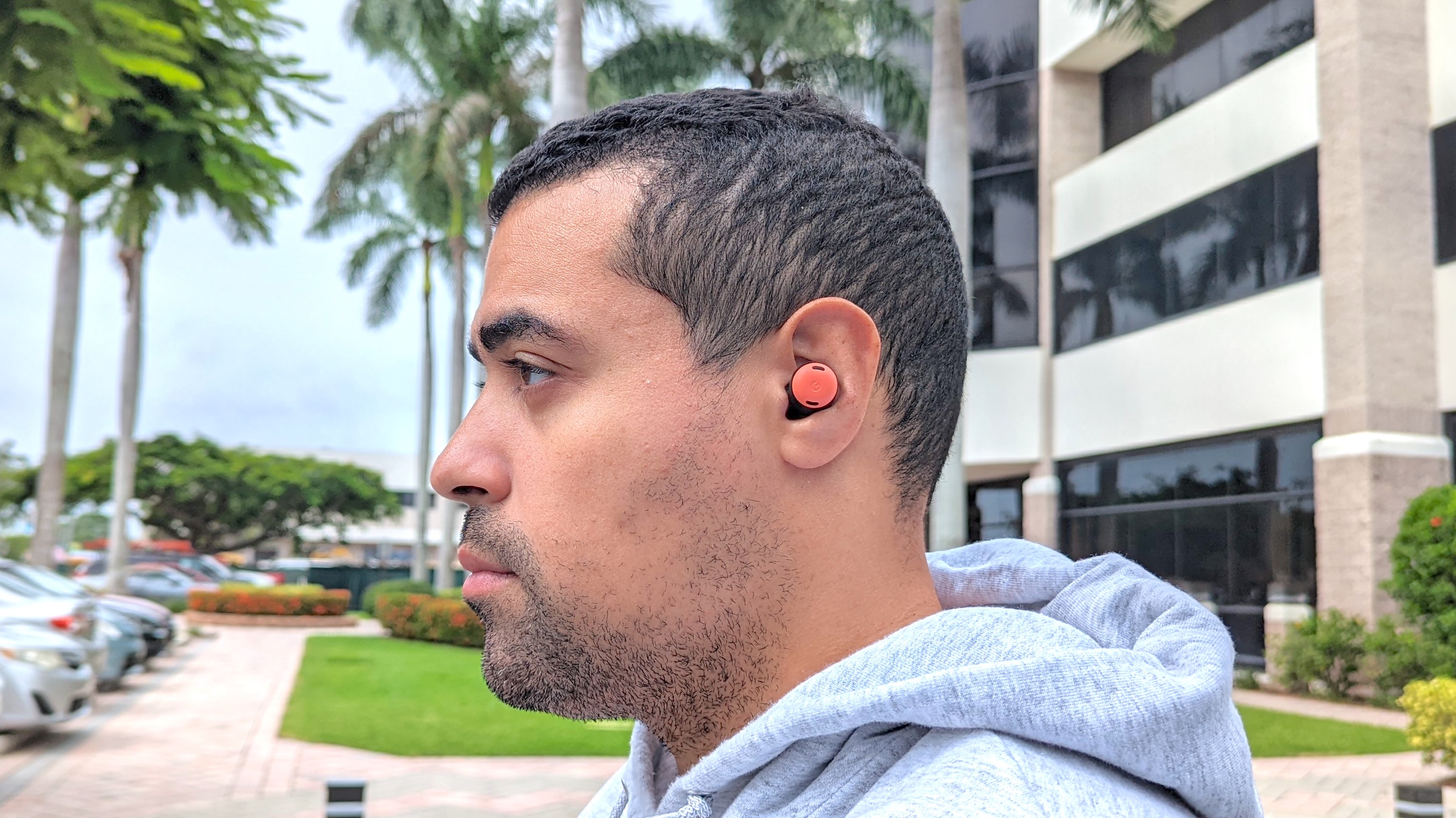 Our reviewer testing comfort and fit on the Google Pixel Buds Pro