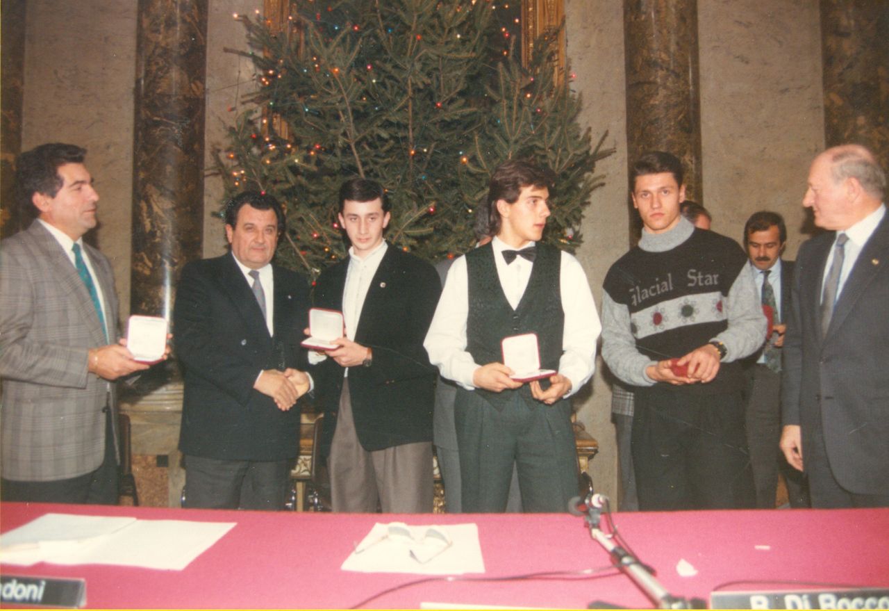 A young Rebellin is feted for his achievements as a junior at the Press Club in Milan in December 1988.