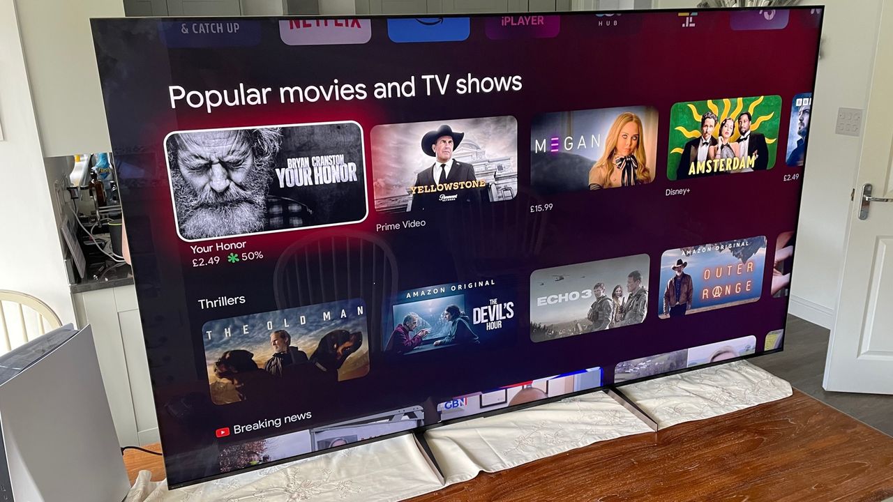 Sony 75X95K TV displaying streaming options