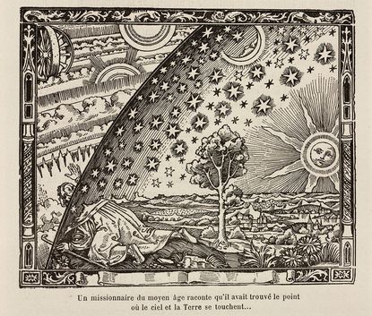 A man on Earth peers through the universe to what was believed in the middle ages to lie beyond.