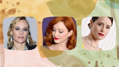 Diane Kruger, Christina Hendricks and Claire Foy showing the best eye makeup looks for blue eyes