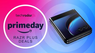 Motorola Razr Plus on Amazon Prime Day deals event banner closed with cover display on