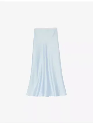 Logo Lace-Waistband Floaty-Hem Satin Midi Skirt