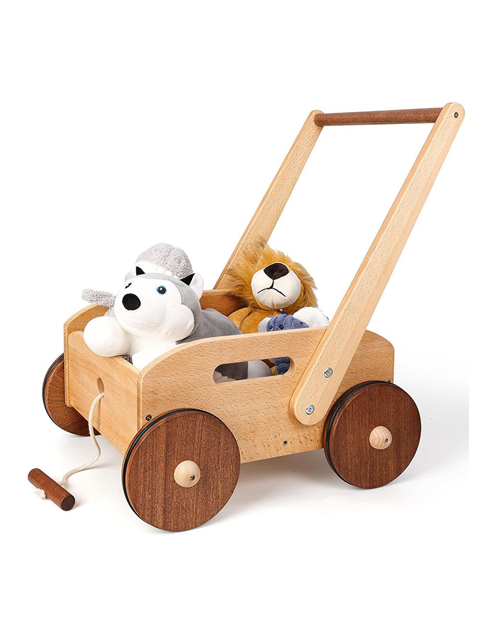 Woodtoe Wooden Baby Walker, Adjustable Speed Baby Push Walker, Montessori Push Toys for Babies Learning to Walk, Educational Walking Toys Gift for Toddler Boys Girls 1 2 3 Years Old