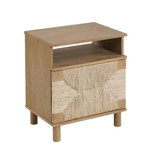 Nathan James Beacon Wood Side Table With Storage for Living Room or Bedroom, Light Brown/seagrass