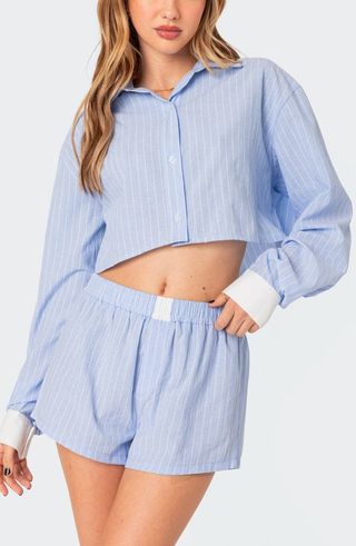 Lea Stripe Crop Button-Up Shirt