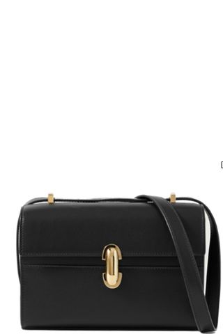 Black leather crossbody bag with leather hardware