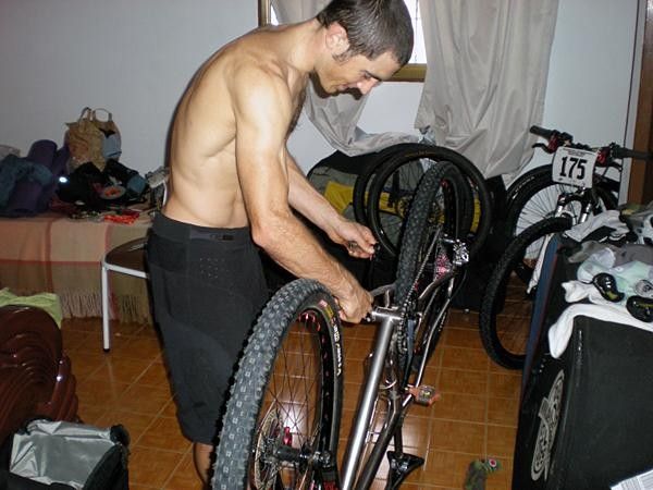 Mike wrenching in the hotel room.