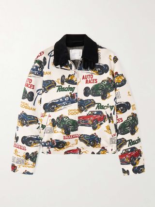 Car Race Tropical Velvet-Trimmed Printed Satin Jacket