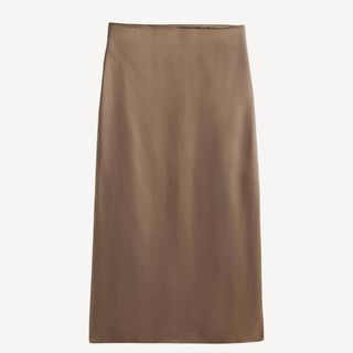 boden brown satin skirt flat lay