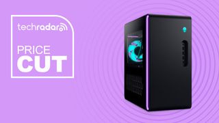 Alienware Aurora R16 gaming PC on purple background with price cut text overlay