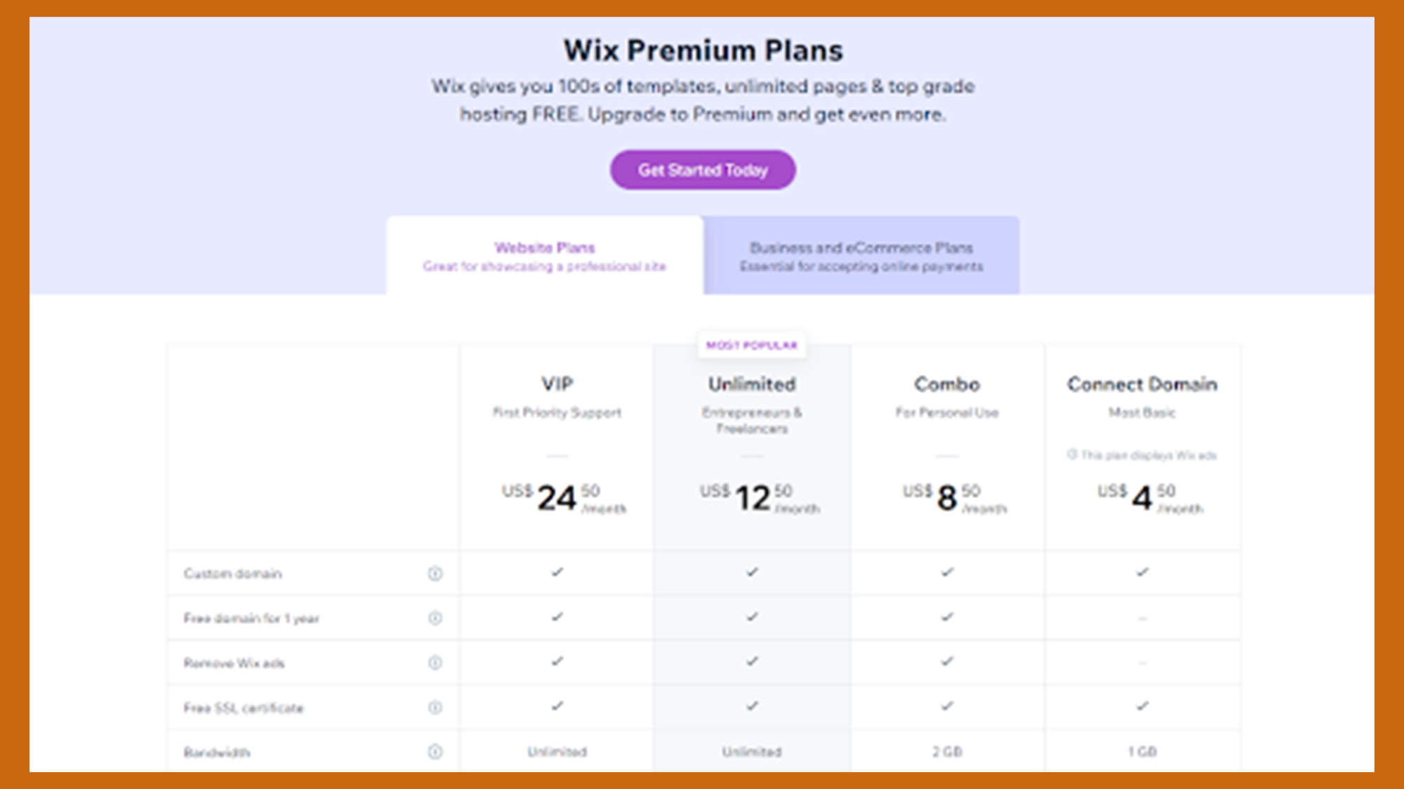 Wix pricing