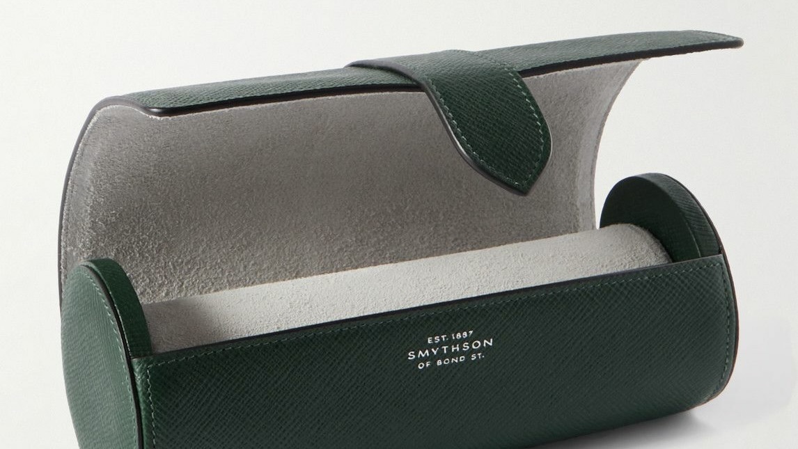 Smythson Panama Cross-Grain Leather Watch Roll