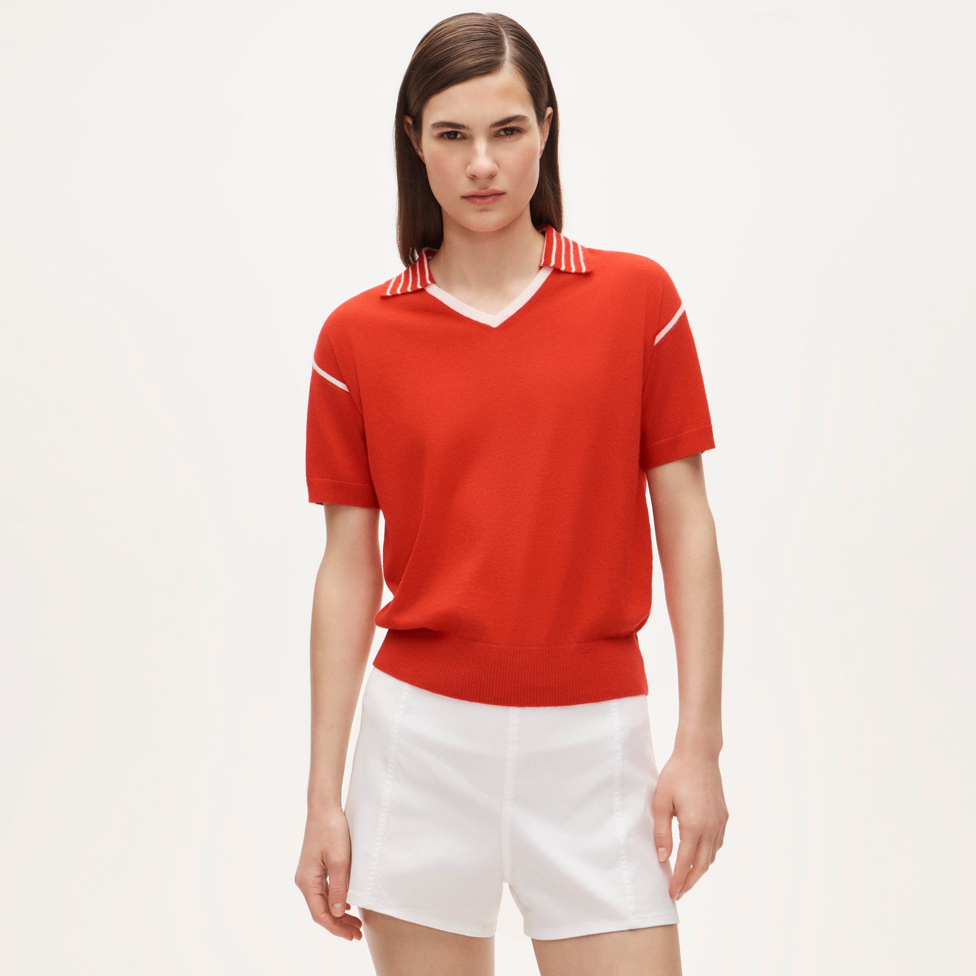 Featherweight Cashmere High V-Neck Sweater-Polo